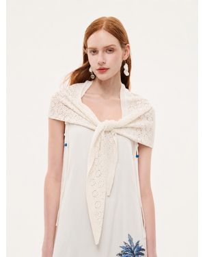 GOELIA Crochet Triangle Knit Shawl - Natural