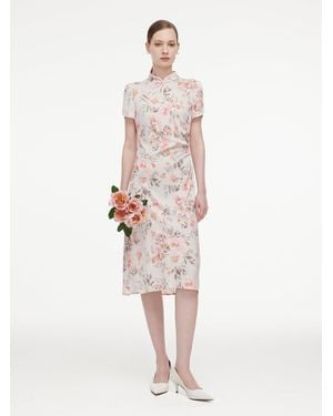 GOELIA 19Mm Mulberry Silk Floral Print Qipao Midi Dress - Pink
