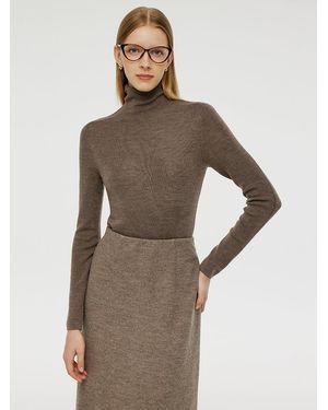 GOELIA Machine Washable Wool Turtleneck Knit Top - Natural