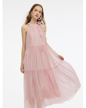 GOELIA Halter Maxi Dress With Detachable Flower - Pink