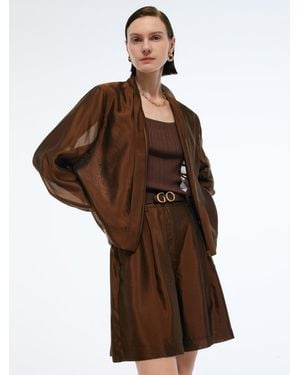 GOELIA Mulberry Silk Blend Zip-Up Sheer Jacket - Brown