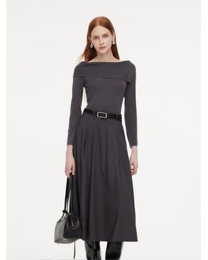 GOELIA Lyocell Blend Boat Neck Mock Layered Maxi Dress With Belt - Blue