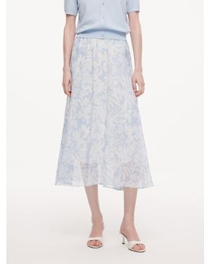GOELIA 10Mm Mulberry Silk Floral Print Skirt With Scrunchie - Blue