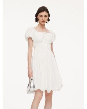 GOELIA Quick-Dry Uv Protection Square Neck Bubble Hem Mini Dress With Scrunchie - White