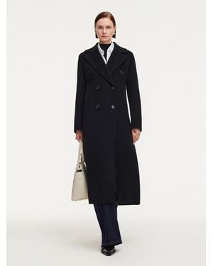 GOELIA Cashmere Wool Blend Notched Collar Double-Faced Overcoat - Blue