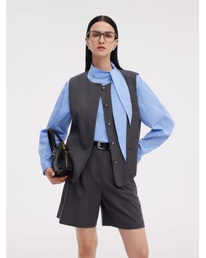 GOELIA Wool Blend Vest And Blouse Two-Piece Set - Blue