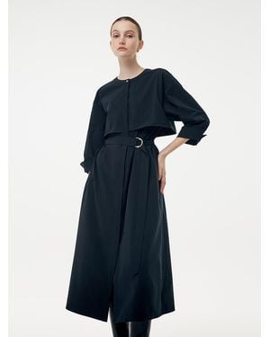 GOELIA Round Neck Trench Maxi Dress With Belt - Blue