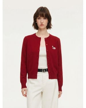 GOELIA 100% Wool Color Block Pony Embroidered Cardigan