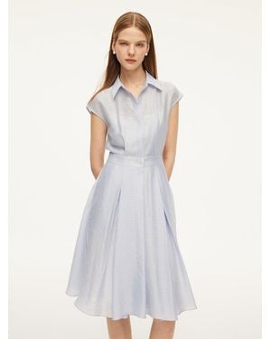 GOELIA Tencel Acetate Linen Blend Cap Sleeve Midi Shirt Dress - White