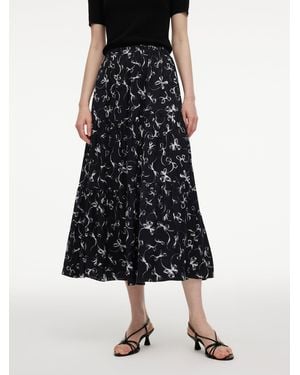 GOELIA Ribbon Print A-Line Skirt - Black