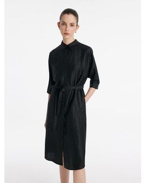 GOELIA 18 Momme Xiang Yun Silk Single-Breasted Midi Shirt Dress With Belt - Black