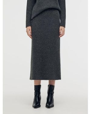 GOELIA Mohair Wool Blend Sequins Midi Skirt - Black