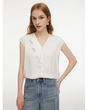 GOELIA 22Mm Mulberry Silk Asymmetrical Ruffle Blouse - White