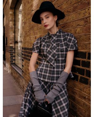 GOELIA Plaid Ribbon Tie Flare Hem Top - Black