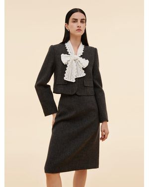 GOELIA 100% Washable Wool Crop Jacket And Skirt Two-Piece Set - Black