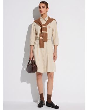 GOELIA Cotton Letter Embroidered Belted Midi Shirt Dress With Detachable Sailor Collar - Natural
