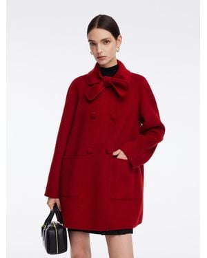GOELIA Tencel Wool Blend Double-Faced Coat With Detachable Collar - Red