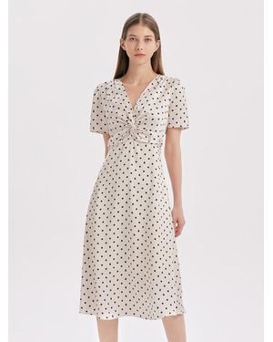 GOELIA V-Neck Twisted Polka Dot Midi Dress - White