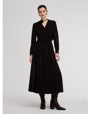 GOELIA Velvet Twist Front Knit Top And Skirt Two-Piece Set With Floral Ribbon - Black