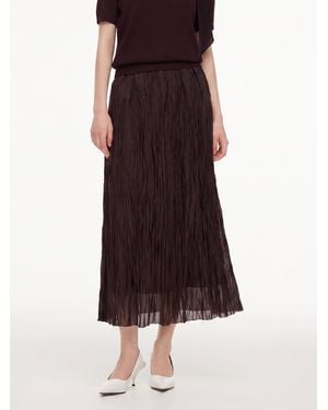 GOELIA A-Line Elastic Waist Pleated Mesh Skirt - Red