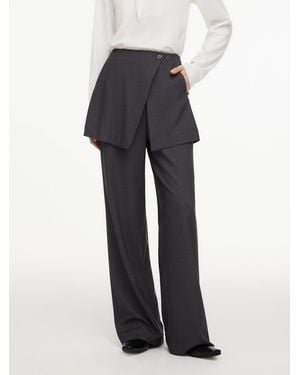 GOELIA Tailored Straight-Leg Pants With Detachable Wrap Skirt - Gray