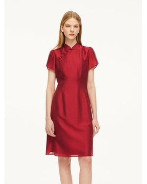 GOELIA Tencel Blend Qipao Mini Dress - Red