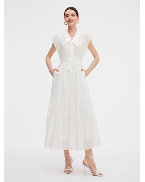 GOELIA Tencel Blend Cap Sleeve Maxi Dress With Ribbon - White