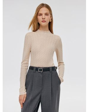 GOELIA Machine Washable Wool Long Sleeve Top - Natural