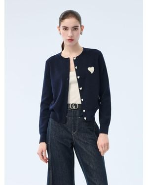 GOELIA Tencel Wool Blend Heart Print Cardigan - Blue