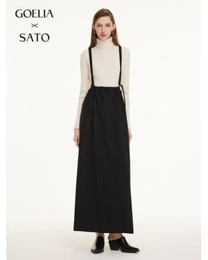 GOELIA Merino Wool Drawstring Waist Pinafore Maxi Dress - White
