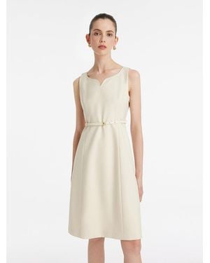 GOELIA Worsted Wool Mini Vest Dress With Belt - Natural