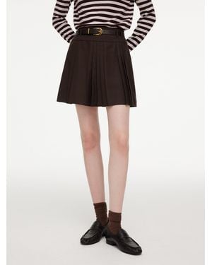 GOELIA A-Line Pleated Skirt With Belt - Brown