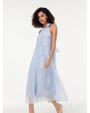 GOELIA Halter Maxi Dress With Detachable Flower - Blue