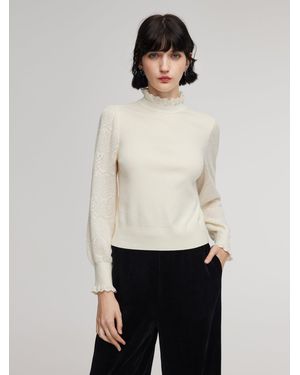 GOELIA Tencel Wool Blend Ruffle Neck Sweater - White