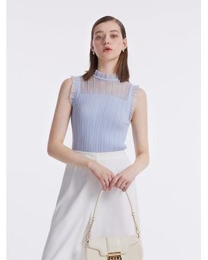 GOELIA Tencel And Woolen Lace Ruffle Tank Top - White