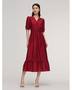 GOELIA Pre-Order Tencel Blend Lace Patchwork Maxi Dress - Red