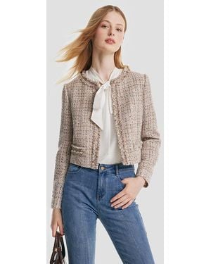 GOELIA Tweed Frayed Crop Jacket - Blue