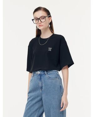 GOELIA Acetate Loose Fit Letter Print T-Shirt - Blue