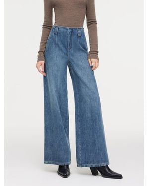 GOELIA 100% Cotton Denim Fleece Lined Wide Leg Jeans - Blue