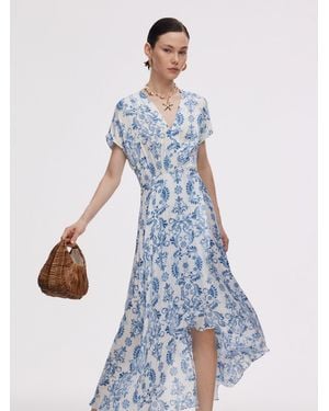 DONNA MORGAN FOR MAGGY Sleeveless Draped Front Asymmetric Hem Dress in Blue  | Lyst