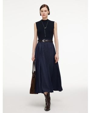 GOELIA Lyocell Blend Patchwork Sleeveless Maxi Dress With Belt - Blue