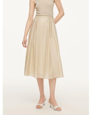 GOELIA Tencel Acetate Linen Blend A-Line Skirt With Belt - Natural