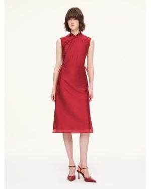 GOELIA Tencel Blend Sleeveless Qipao Midi Dress - Red