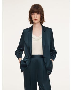 GOELIA Triacetate Blend Ruched Sleeve Blazer - Blue