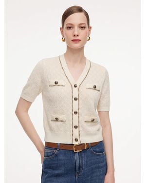 GOELIA Tencel Blend V-Neck Cardigan - Natural
