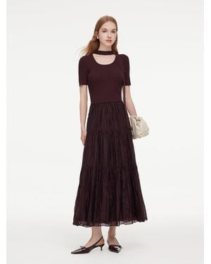 GOELIA Lyocell Blend Patchwork Maxi Dress With Ribbon - Red