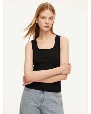 GOELIA Square Neck Knit Tank Top - Black