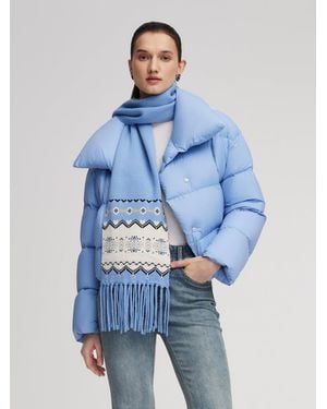 GOELIA Wool Blend Fair Isle Fringe Scarf - Blue