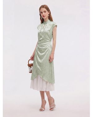 GOELIA Jacquard Patchwork Qipao Maxi Dress - White