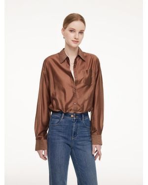 GOELIA Tencel Blend Mock Layered Shirt - Blue